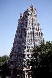 The richly carved and painted “gopuram” tower at the northern entrance of the Meenakshi Temple. Dating as far back as the 4th century CE, the temple was built in its present form in the 16th–17th centuries.