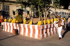 Walking around a sacred platform in the Meenakshi Temple in Madurai.