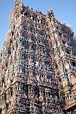 A richly carved and painted “gopuram” entrance gateway at the Meenakshi Temple in Madurai; since the 12th century these have grown in size.