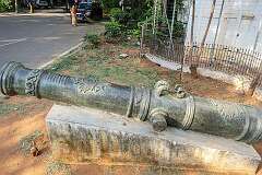 One of the old cannons, outside the Telangana State Archaeology Museum, the oldest museum in Hyderabad.