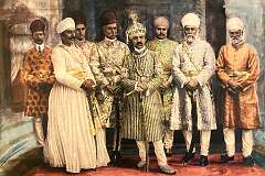 A photograph (1911) of Mir Osman Ali Khan, Asaf Jah VII (1886-1967), the 7th Nizam of Hyderabad, when he ascended the throne at 25 years of age, in the Chowmahalla Palace.
