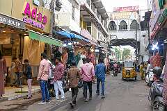 Busy New Ladbazar Road in central Hyderabad.