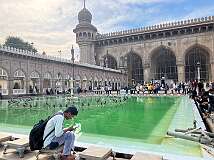 The 17th century Makkah Masjid (Mecca Masjid), the primary mosque for the Old City of Hyderabad, one of the largest in India.