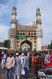 The Charminar and behind it the Machli Kaman gate, one of the Char Kaman ('Four Gates'), dating from late 16th century.