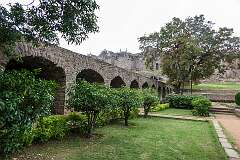Golconda Fort from Nagina Bagh, one of the gardens in Golconda fort and associated with the Abdur Razzaq Lari, the loyal soldier of Abul Hasan, the last Qutb Shah king, who was arrested by Auranzeb's forces and died in his prison in 1687.