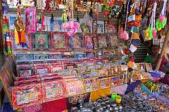 A shop with religious articles at the Tripura Sundari Mandir, a Hindu temple in Udaipur.
