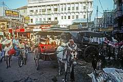 A busy square in the business district of Varanasi.