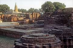 The bases of stupas, dating from between the 6th and 12th century in Sarnath, 11 kilometres northeast of Varanasi.