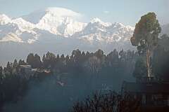 View to Mount Kanchenjunga (8546 m) from Hotel Pinewood in Darjeeling.