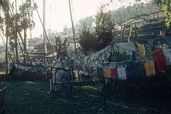 Buddhist prayer flags at Jangsa Gompa, a Nyingmapa-school monastery, also known as the Bhutanese Monastery.