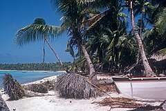 The beach on the lagoon at Tebunginako village.