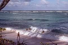 Bodysurfing in Tabwiroa village.