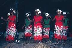Girls dancing at a farewell party in Tabwiroa School, east Abaiang.