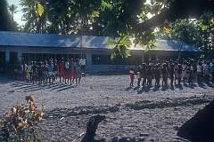 Children marching into class at St John Primary School on Abaiang atoll.