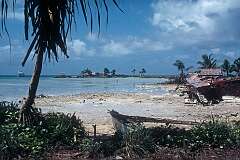 The wreck of a Japanese Mitsubishi G4M “Betty” bomber on the beach of the lagoon in Butaritari village.