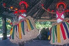 Girls performing traditional Gilbertese dancing in the Maneaba “Te Aake” in Ukiangang.