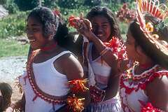 Girls in their traditional dancing costumes in Ukiangang, southern Butaritari atoll.