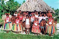 The dance group of the Maneaba “Te Aake” in Ukiangang, Butaritari atoll.