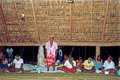 A speech by one of the “unimane”, a senior man, in the Maneaba “Te Nanoraoi” in Kuma village.