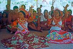 A traditional Gilbertese “sit-down” dance in the maneaba “Te Aake” in Ukiangang.