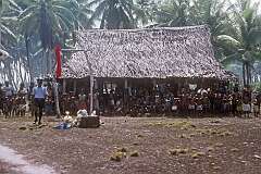 Crowd at the airstrip on Makin island, just north of Butaritari atoll.