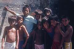 Boys at the Second World War bunker, Betio.