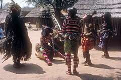 Makishi dancers, of the Lozi people, in the “Matabele village”, a tourist venue in Victoria Falls.