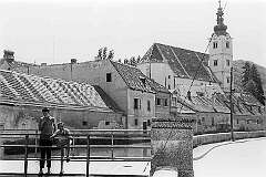 Samobor, Croatia - View across the Gradna river to the Church of Saint Anastazija, dating from 1675.
