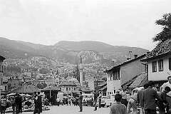 Sarajevo, Bosnia - The Baščaršija with its Baščaršijska Džamija or Havadža Duraka mosque, built in 1528.
