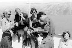 Adriatic Sea, Croatia - Dutch tourists eating watermelons on board the ferry “Partizanka”.