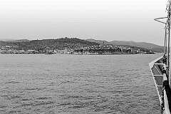 Korčula, Croatia - The ferry “Partizanka” approaching the island of Korčula.