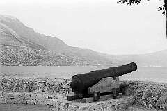 Korčula, Croatia - On the north wall in the old town of Korčula, with a cannon pointing to the peninsula of Pelješac.