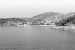 Adriatic Sea, Croatia - View to the town of Hvar on Hvar island, from the ferry.