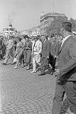 Split, Croatia - President Tito and his wife walking along the harbour.