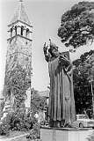 Split, Croatia - The 10th-century bishop Gregory of Nin statue and the Holy Arnir bell tower.