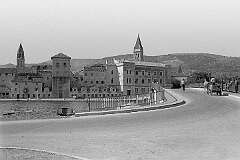 Čiovo-Trogir, Croatia - View to Trogir, across the bridge from Čiovo Island, with the St. Lawrence Cathedral bell-tower.